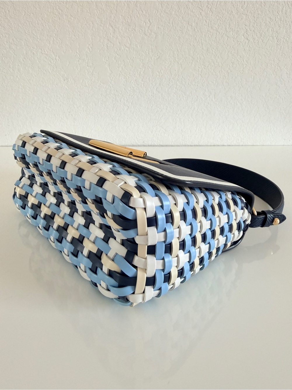 Louis Vuitton Navy and White Epi Twist Small Top Handle Bag with Gold Hardware - Picture 8 of 14